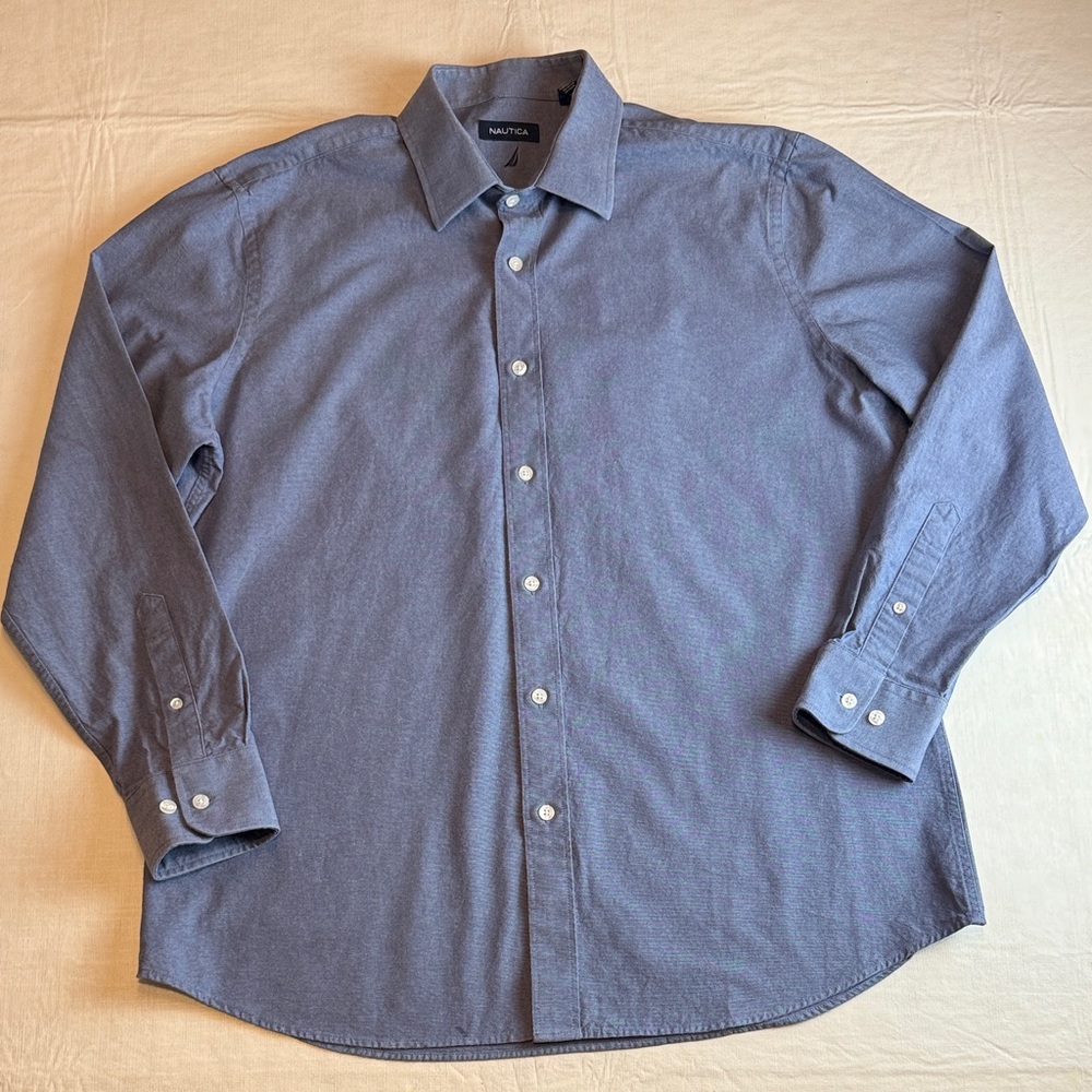 Nautica Men's Blue Chambray Long Sleeve Button-Down Shirt Size XL 17 34/35